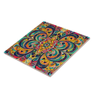 Colour Symphony Mandala – Bold Psychedelic Floral Tile