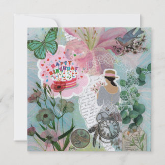 Colour Teal Floral Birthday Flat Greeting Card