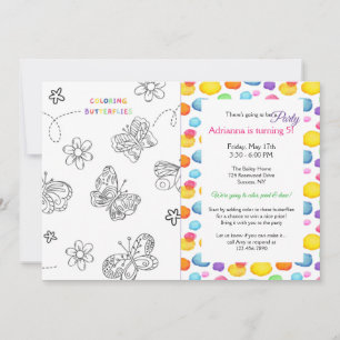 Colour the Butterflies Birthday  Invitation
