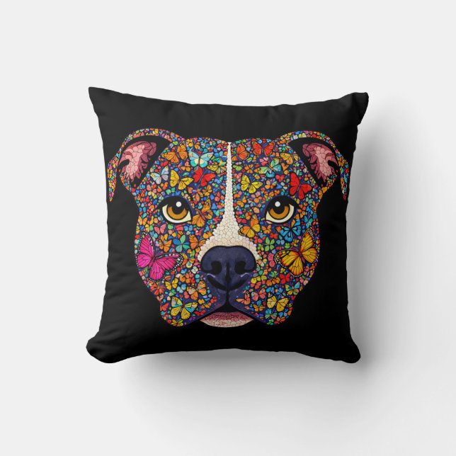 Colour Therapy Butterfly Dog Portrait Pitbull Mama Cushion (Front)