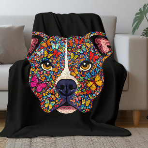 Colour Therapy Butterfly Dog Portrait Pitbull Mama Fleece Blanket