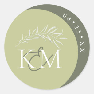 Colour Tones Wedding Initials Green ID901 Classic Round Sticker