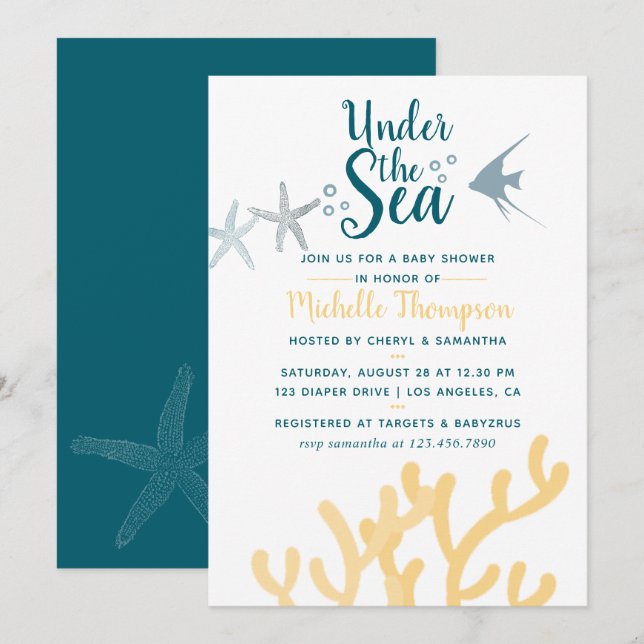 Colour trend Under the Sea Ocean themed Baby Showe Invitation (Front/Back)
