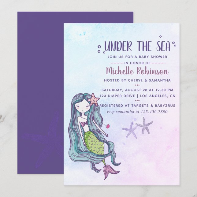 Colour trend Under the Sea Ocean themed Baby Showe Invitation (Front/Back)