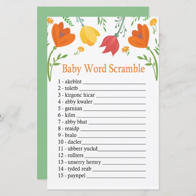 Colour tulips Baby word scramble game (Front/Back)