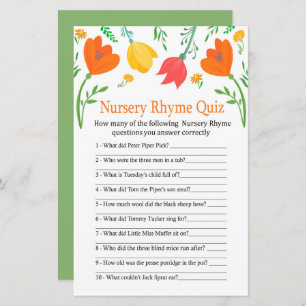 Colour tulips Nursery Rhyme Quiz baby shower game