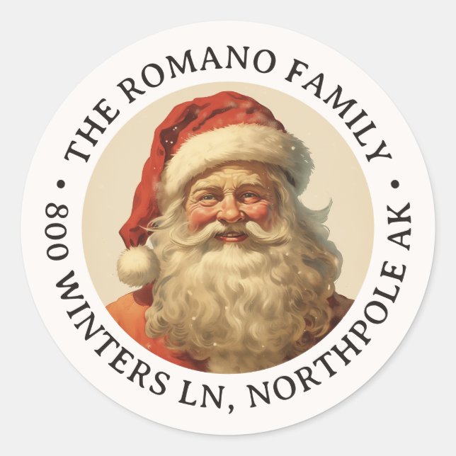 Colour Vintage Santa Christmas Address Classic Round Sticker (Front)