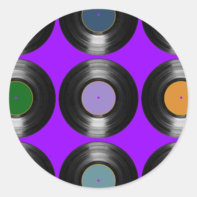 colour vinyl records pattern classic round sticker (Front)