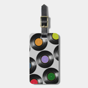 colour vinyl records pattern luggage tag