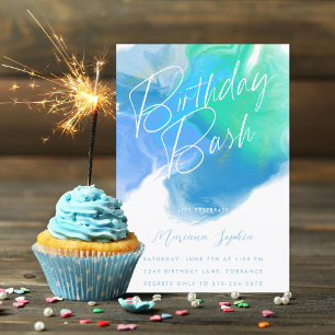 Colour Wash Aqua Blue Green Birthday Party Invitation