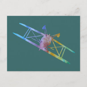 Colour-washed Upside Down Stunt Plane Postcard