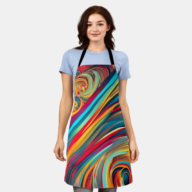 Colour Wave Fusion – Modern Abstract Swirl Art Apron (Worn)