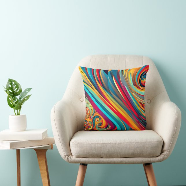 Colour Wave Fusion – Modern Abstract Swirl Art Cushion (Chair)