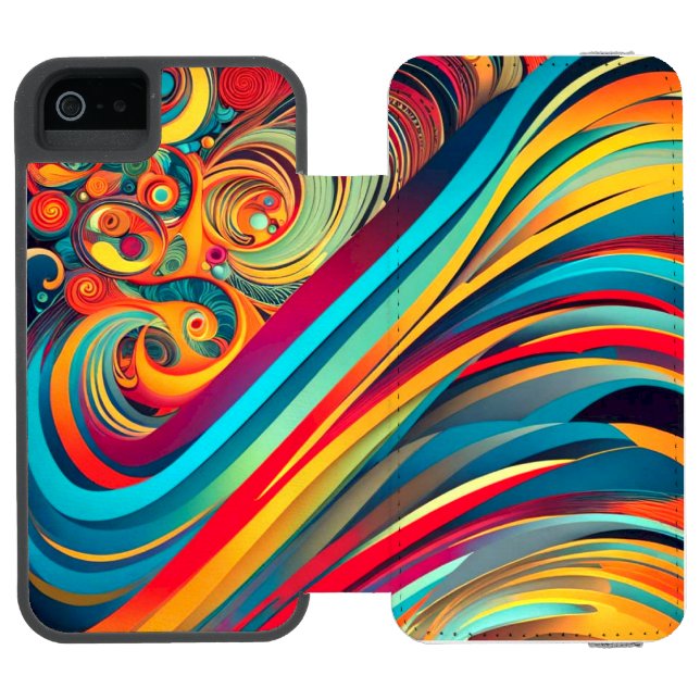 Colour Wave Fusion – Modern Abstract Swirl Art Incipio iPhone Wallet Case (Folio Open)