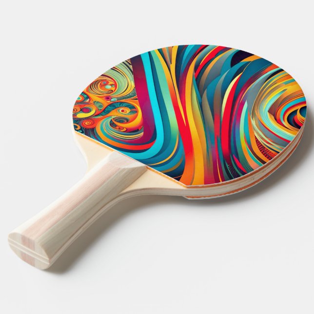 Colour Wave Fusion – Modern Abstract Swirl Art Ping Pong Paddle (Front Angle)