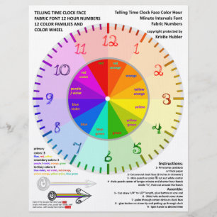 Colour Wheel Tell Time Fabric Font Numbers Clock Custom Letterhead