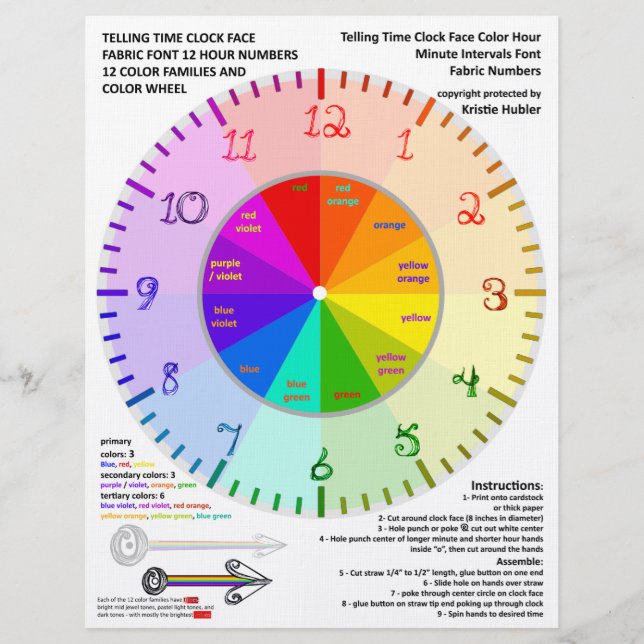 Colour Wheel Tell Time Fabric Font Numbers Clock Custom Letterhead (Front)