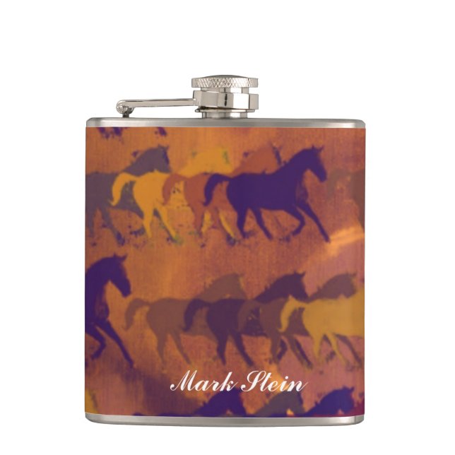 colour whisky horses hip flask (Front)