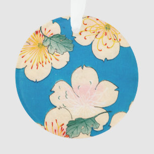 Colour Woodblock Print of Dogwood Blossoms Ornament