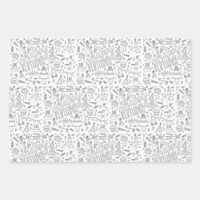 Colour Your Own Birthday Gift Wrapping Paper (Front)