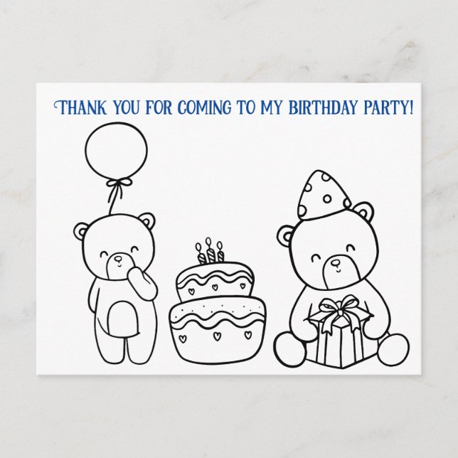 Colour your own birthday thank you, for kids postcard (Front)