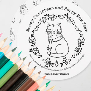 Colour Your Own Cat Circle Christmas Holiday Card