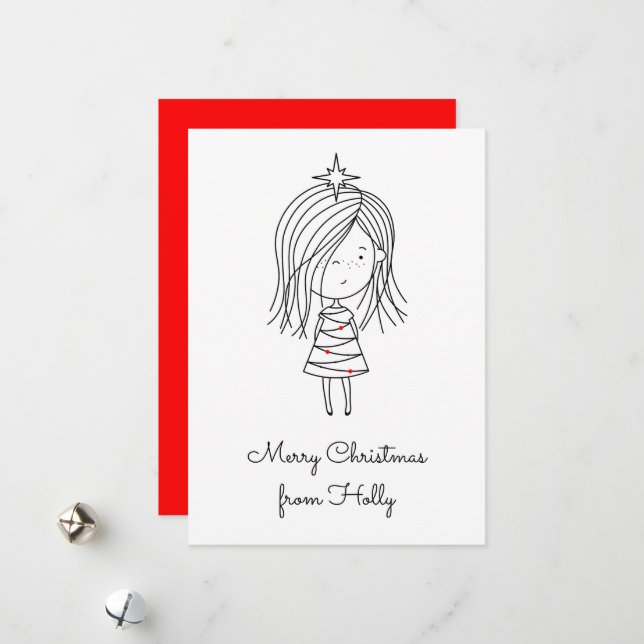 Colour Your Own Christmas Lights Girl Holiday Card (Front/Back In Situ)