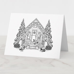 Colour Your Own Cosy House and Geese Blank Thank You Card