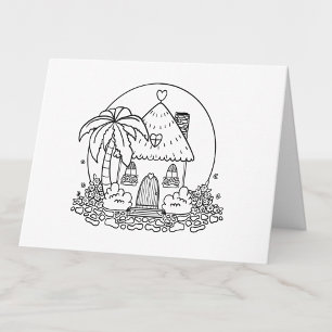 Colour Your Own Cute Cottage Beach House Blank Thank You Card