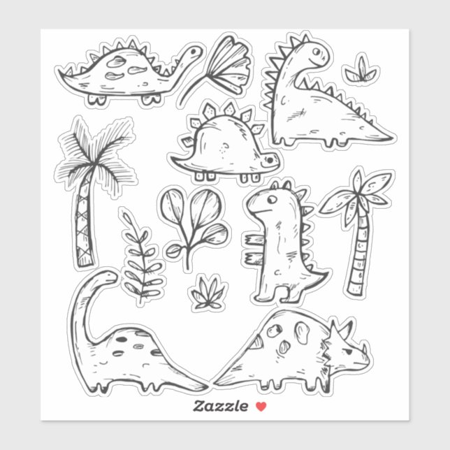 Colour Your Own Cute Dinosaur Stickers (Sheet)