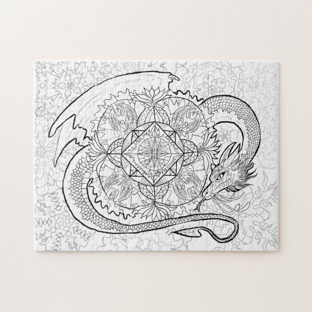 Colour Your Own Dragon Mandala Jigsaw Puzzle (Horizontal)