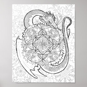 Colour Your Own Dragon Mandala Poster