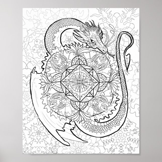Colour Your Own Dragon Mandala Poster (Front)