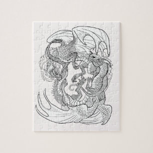 Colour your Own Entwined Dragons Jigsaw Puzzle