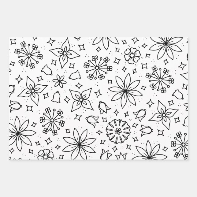 Colour Your Own Floral Wrapping Paper Sheet (Front)