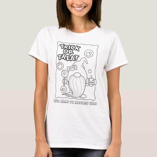Colour Your Own Halloween Gnome with Candy t-shirt (Front)