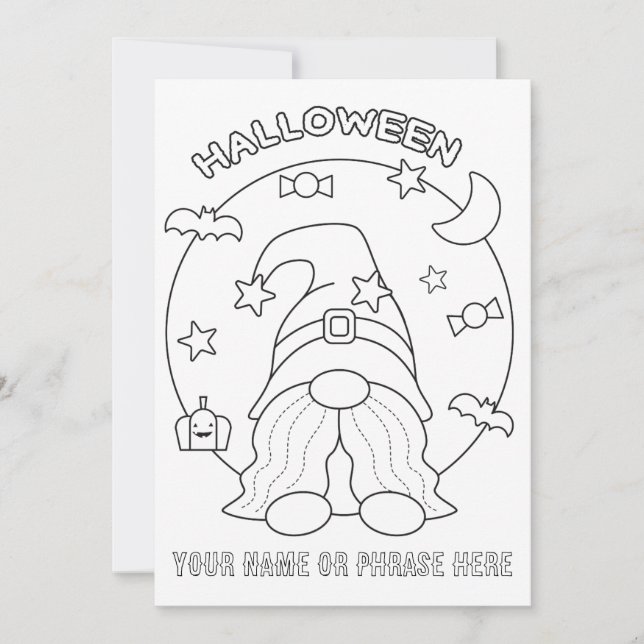 Colour Your Own Halloween Gnome with Moon  Holiday Card (Front)