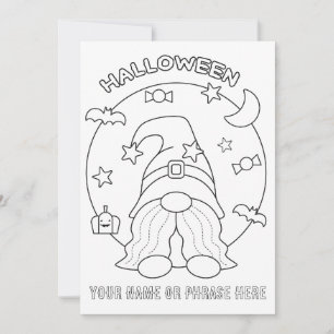 Colour Your Own Halloween Gnome with Moon  Holiday Card