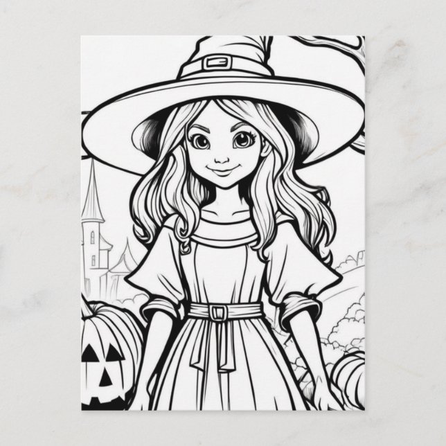 Colour Your Own! Halloween Witch Postcard (Front)
