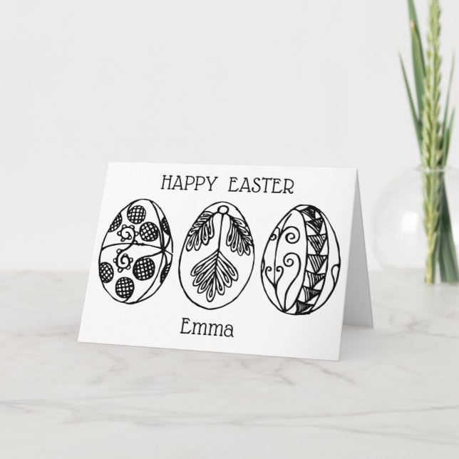 Colour Your Own Hand Drawn Easter Eggs, Custom Tex Holiday Card (Front)