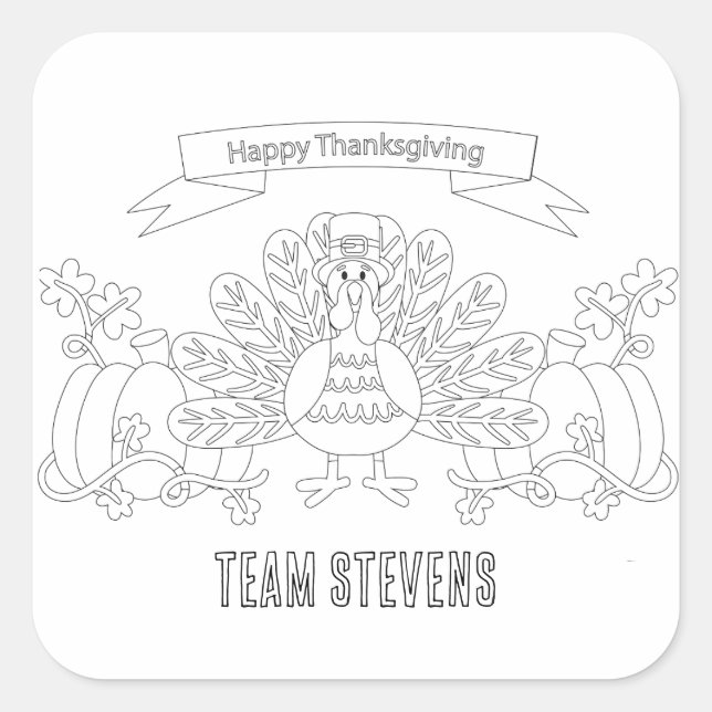 Colour Your Own Happy Thanksgiving Scene Square Sticker (Front)