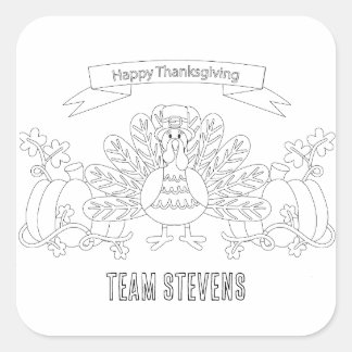 Colour Your Own Happy Thanksgiving Scene Square Sticker