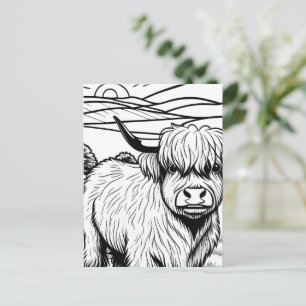 Colour Your Own! Highland Cow Postcard