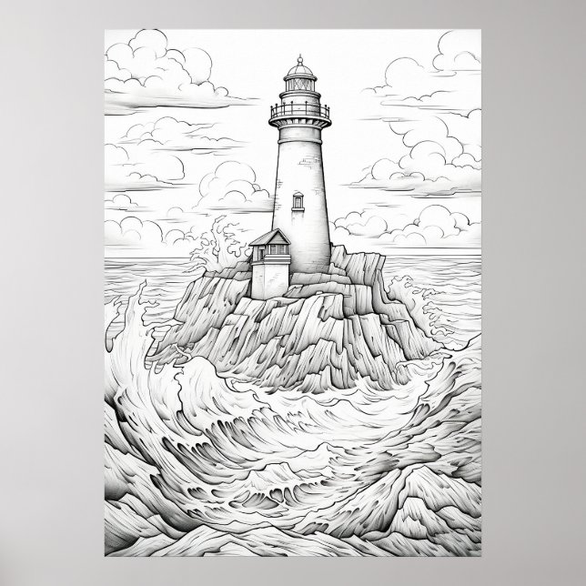 Colour Your Own Light House Adult Colouring Poster (Front)