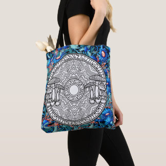Colour Your Own Mushroom Mandala Craft Blue Floral Tote Bag