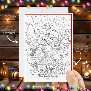 Colour Your Own Personalised Christmas Snowmen Holiday Card