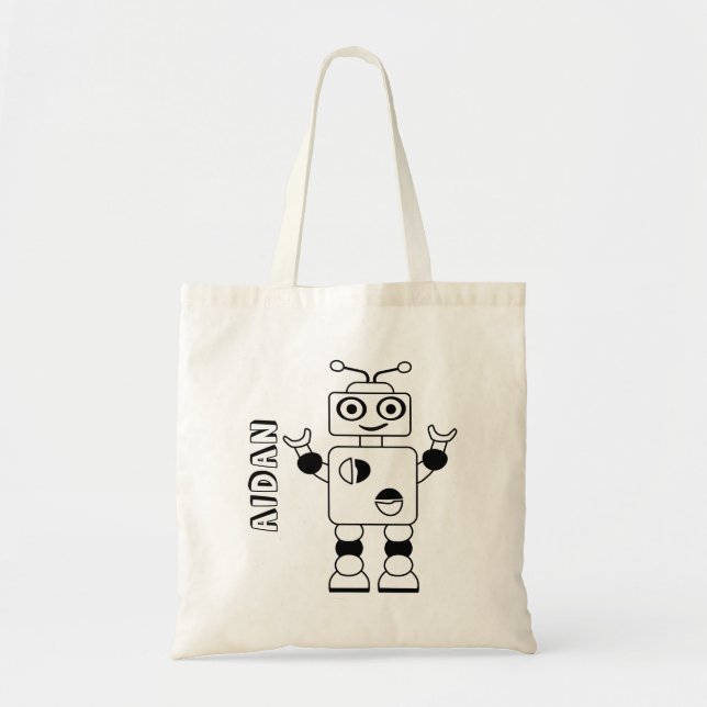 Colour Your Own Robot Kids Personalised Colouring Tote Bag (Front)
