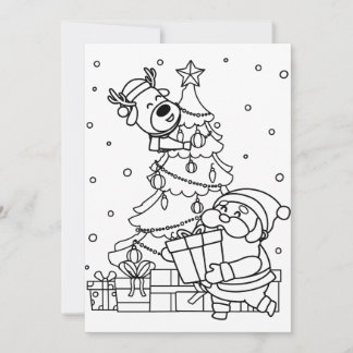 Colour Your Own Santa and Reindeer  Holiday Card