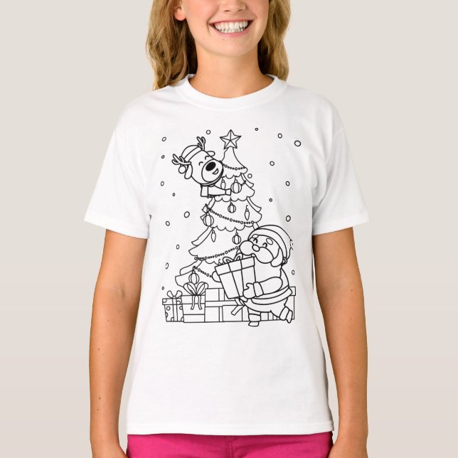 Colour Your Own Santa and Reindeer  T-Shirt (Front)