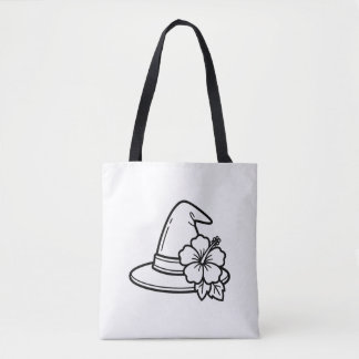 Colour Your Own Summer Witch Hat Tropical Flower Tote Bag